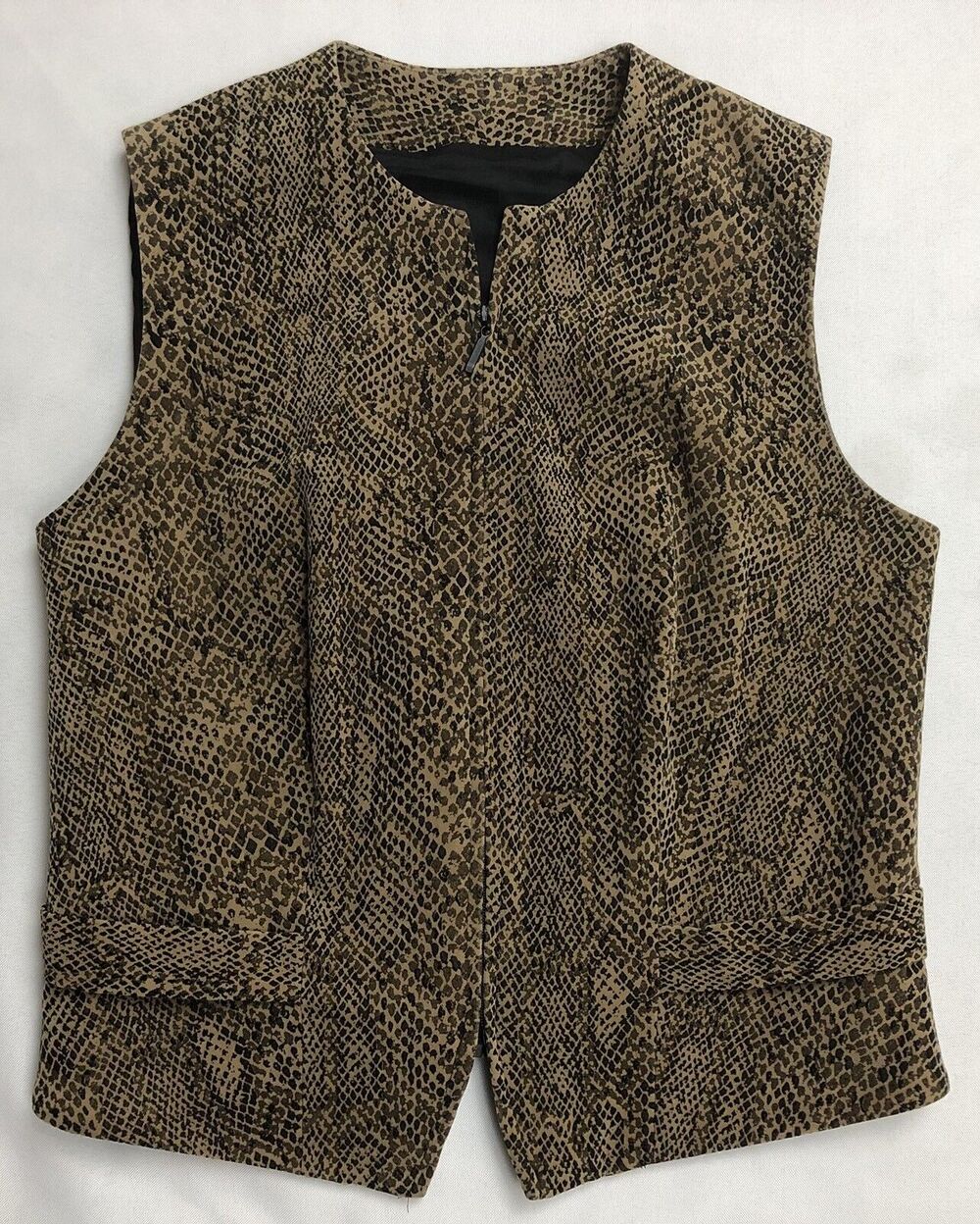 Elliott Lauren Vest Women Size XSmall Brown Animal Print Zipper Career Work Wear